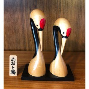 Vintage Japanese Kokeshi Wooden Dolls - Pair of Cranes